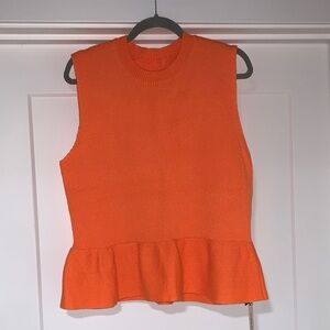 Commense Orange Knit Sleeveless Ruffle Top